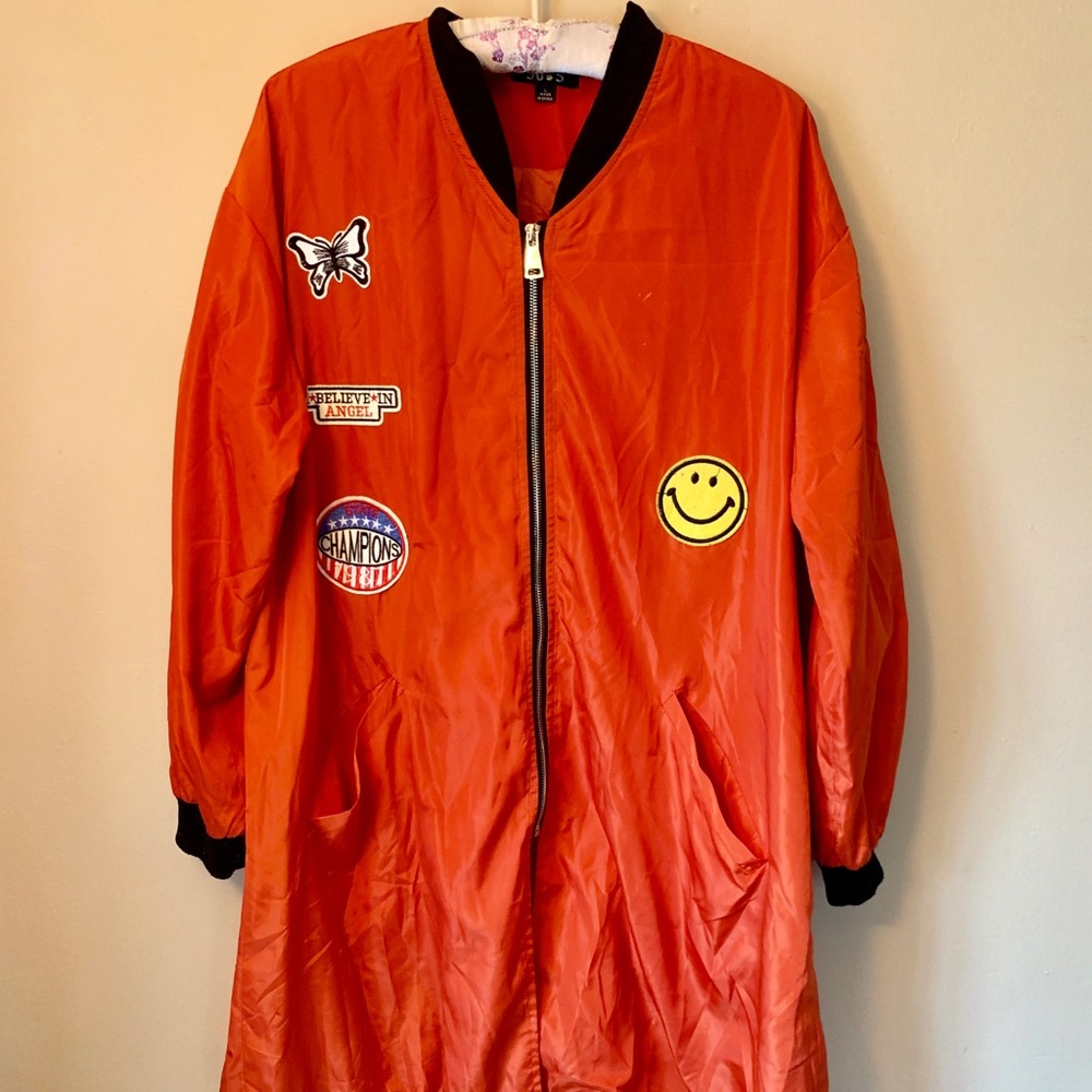 Orange Patch Long Bomber Jacket